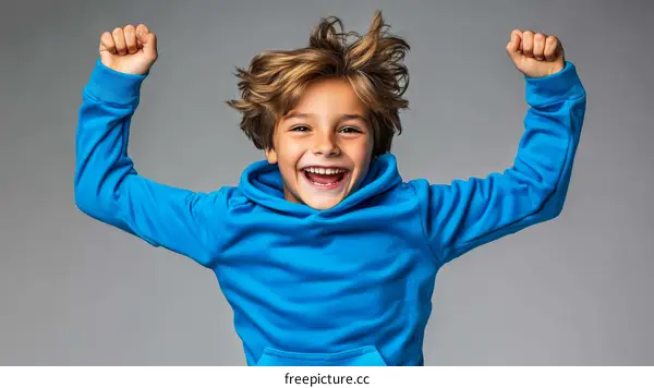Joyful Child in a Blue Hoodie