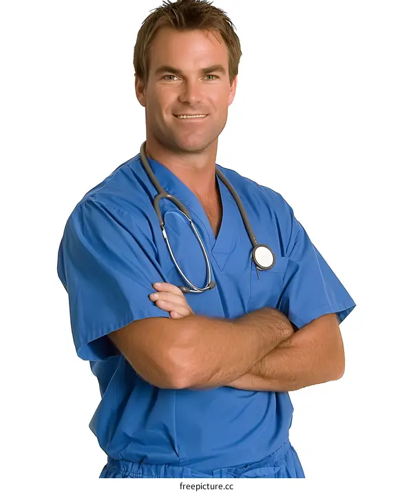 Portrait of a Smiling Caucasian Male Doctor Wearing Scrubs