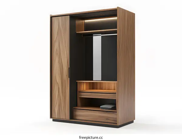 Modern Wooden Wardrobe with Sliding Doors and Interior Lighting