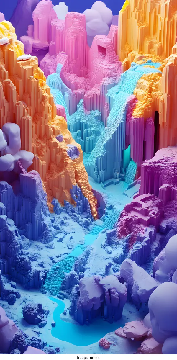 Abstract 3D Landscape with Vivid Colors and Geometric Shapes