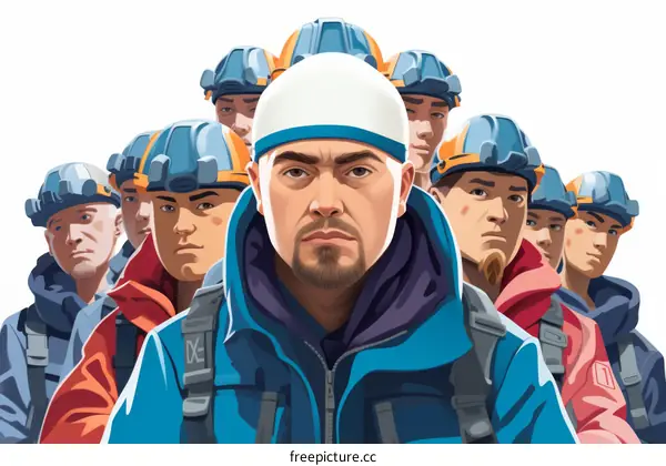 Portrait of a group of men wearing hard hats and safety gear