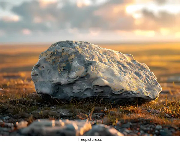 Single Rock on the Ground at Sunset