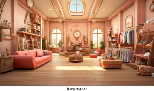 Chic Boutique with Pink Walls and Hardwood Floors