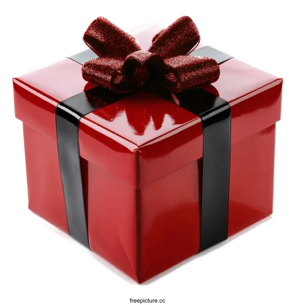[Transparent Background PNG]Red Gift Box with Black Ribbon