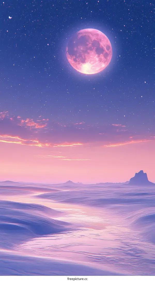 Pink Moonlit Winter Landscape