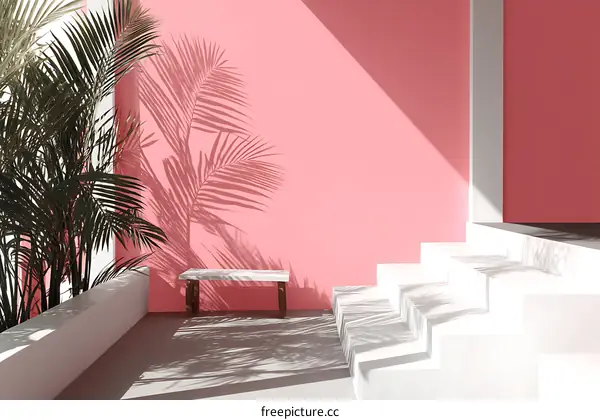 Pink Minimalist Interior Design with Palm Tree Shadows