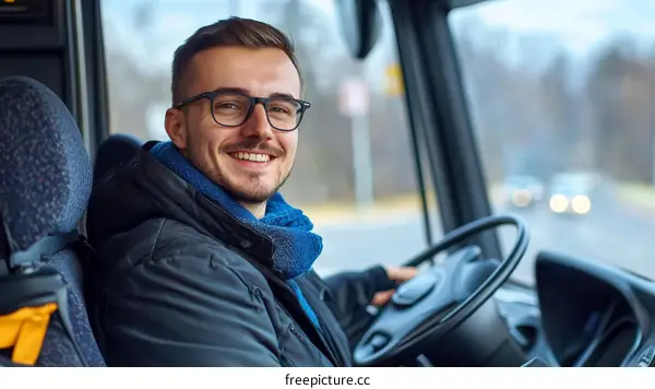Smiling Caucasian Male Bus Driver