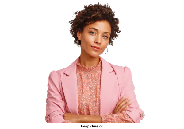 [Transparent Background PNG]Confident Woman in Pink Blazer