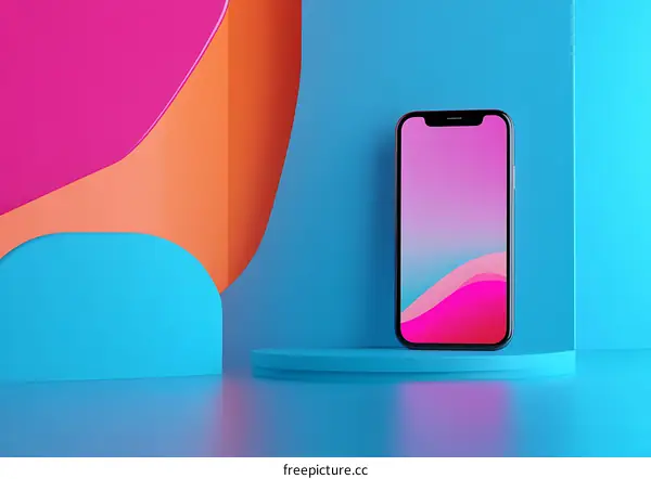 Abstract Colorful Background With Smartphone On Podium