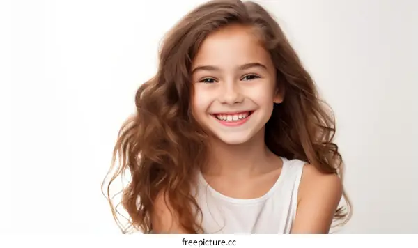Portrait of a smiling young girl with long brown hair