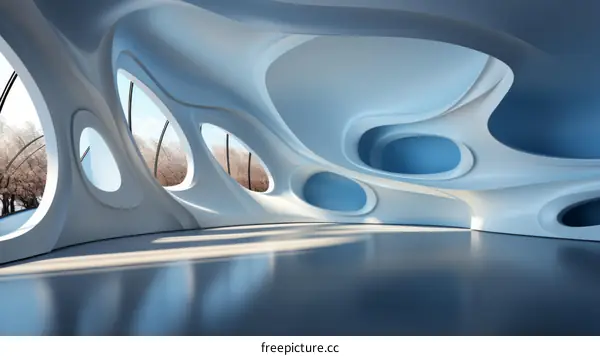 Futuristic Interior with Oval Windows
