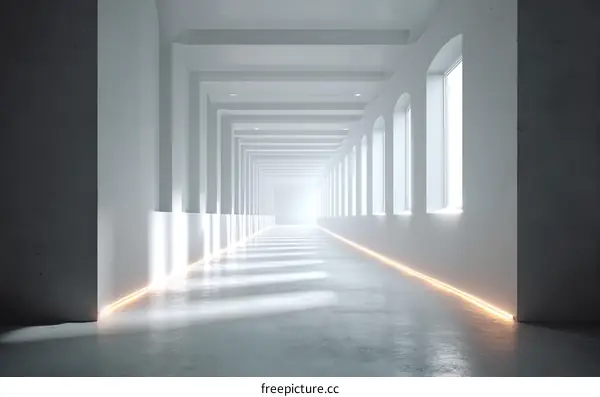 Modern Empty Corridor with Light Beams