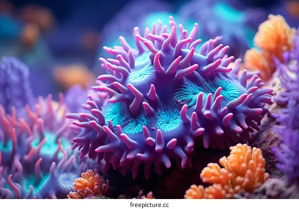 Flower Anemone in Vibrant Colors Close Up Under the Sea