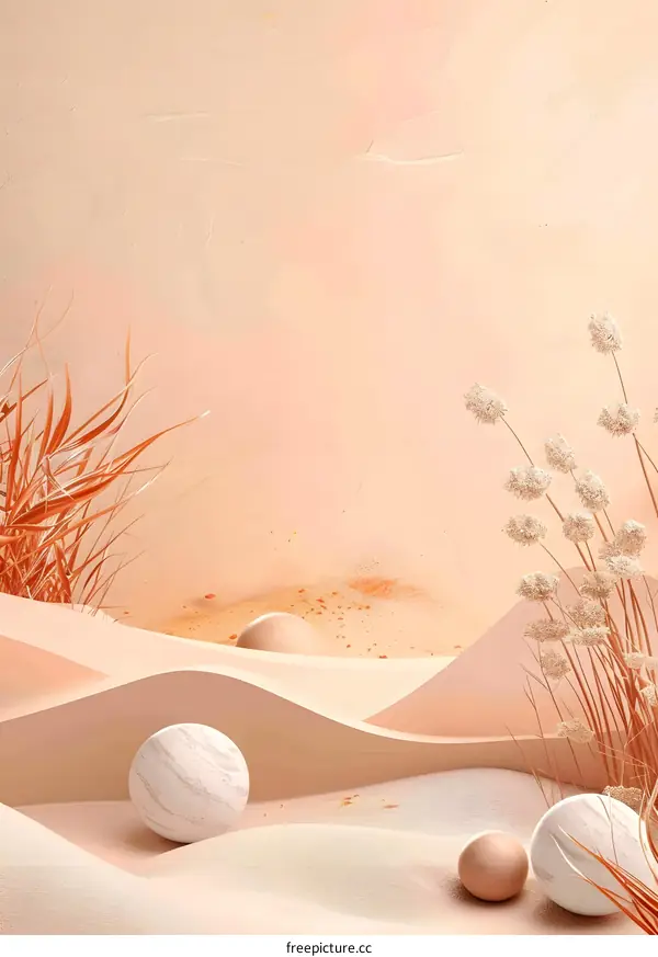Abstract Minimalist Sand Dune Background With White And Brown Spheres