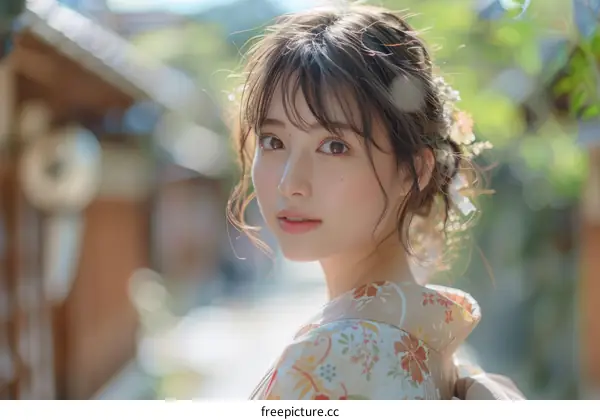 Asian Woman in Traditional Japanese Kimono