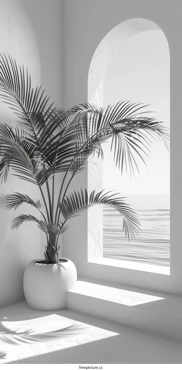 Minimalist Interior with a Potted Palm by the Window
