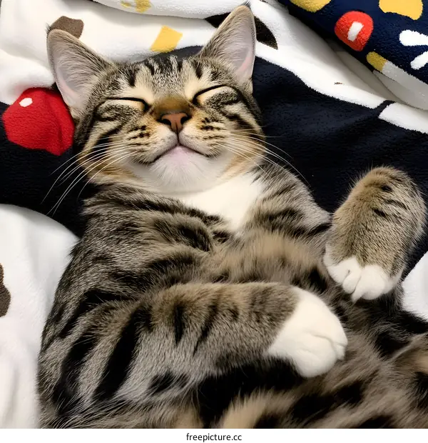 Cute Cat Sleeping On A Blanket