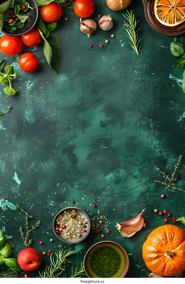 Green Background With Food Ingredients