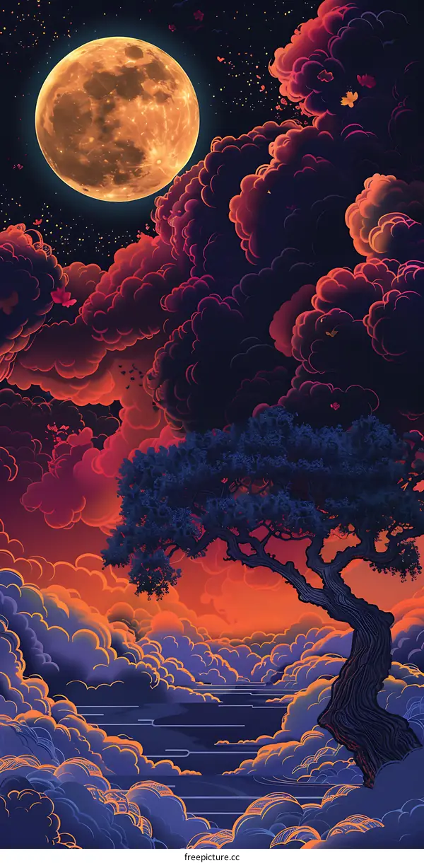 Night Sky with Full Moon and Clouds