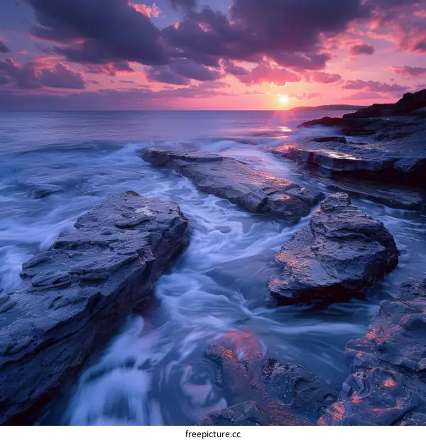 Sunset over the rocky coast