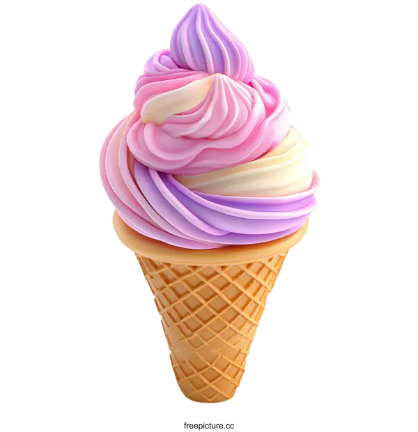 [Transparent Background PNG]Colorful Ice Cream Sundae in Waffle Cone