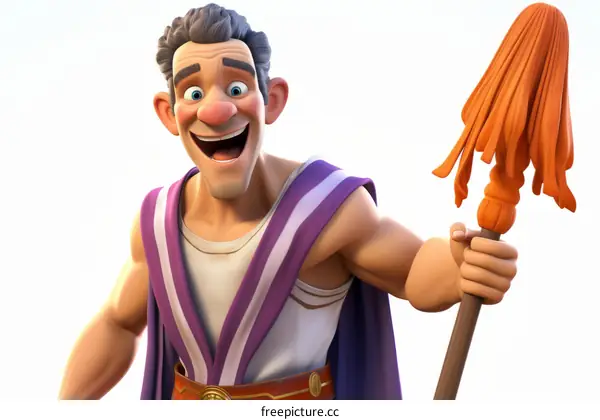 A cartoon character of a Roman soldier holding a mop