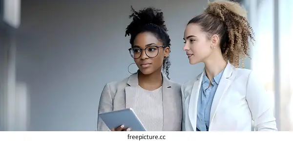 Two Businesswomen Working Together on a Tablet