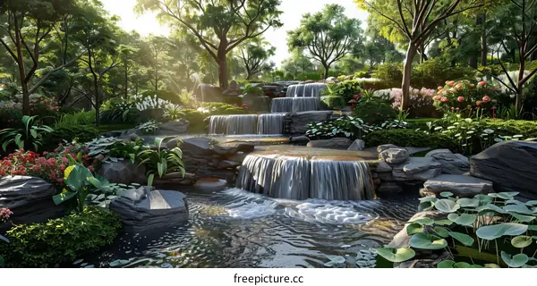Waterfall in a Lush Green Forest