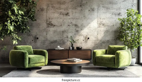 Modern Green Velvet Armchair Living Room Interior