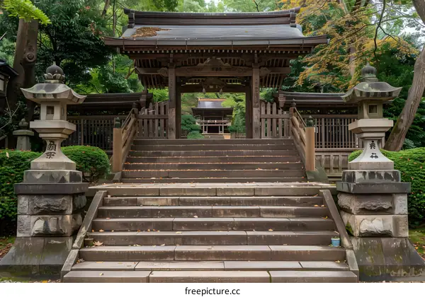 Stone Steps Leading to a Traditional Japanese Shrine