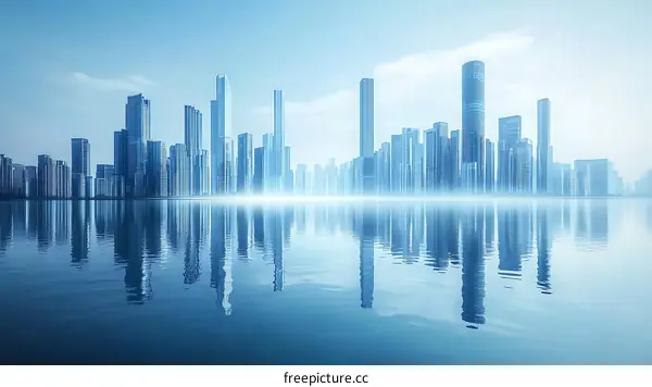 Modern City Skyline Reflections on Calm Water