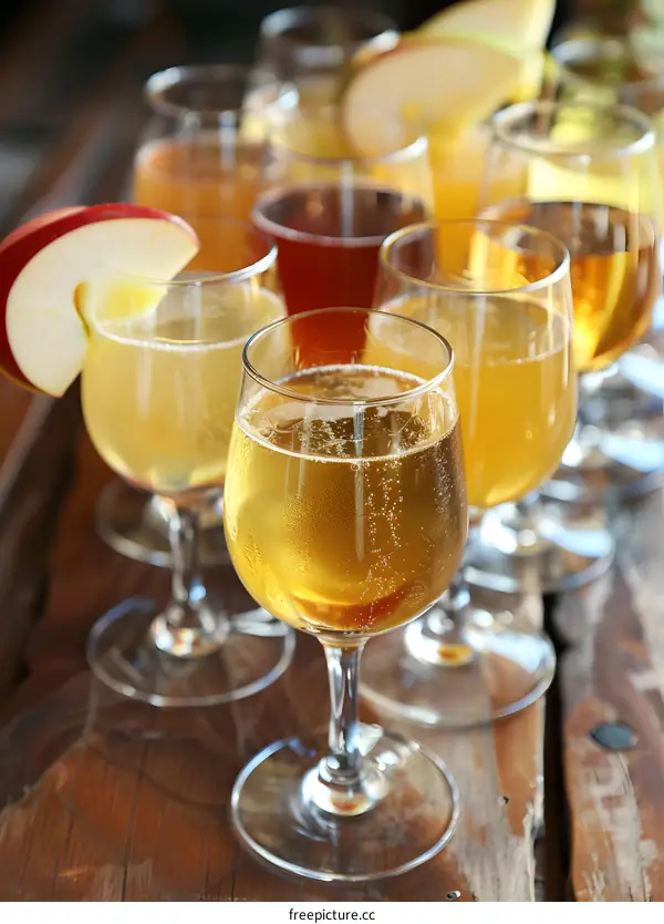 Apple Cider in Clear Glass on Wooden Table