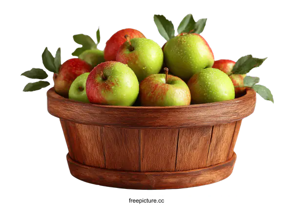 [Transparent Background PNG]Fresh Apples in Wooden Bowl