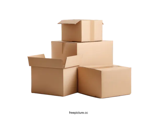 [Transparent Background PNG]Stacked Cardboard Boxes for Moving or Shipping