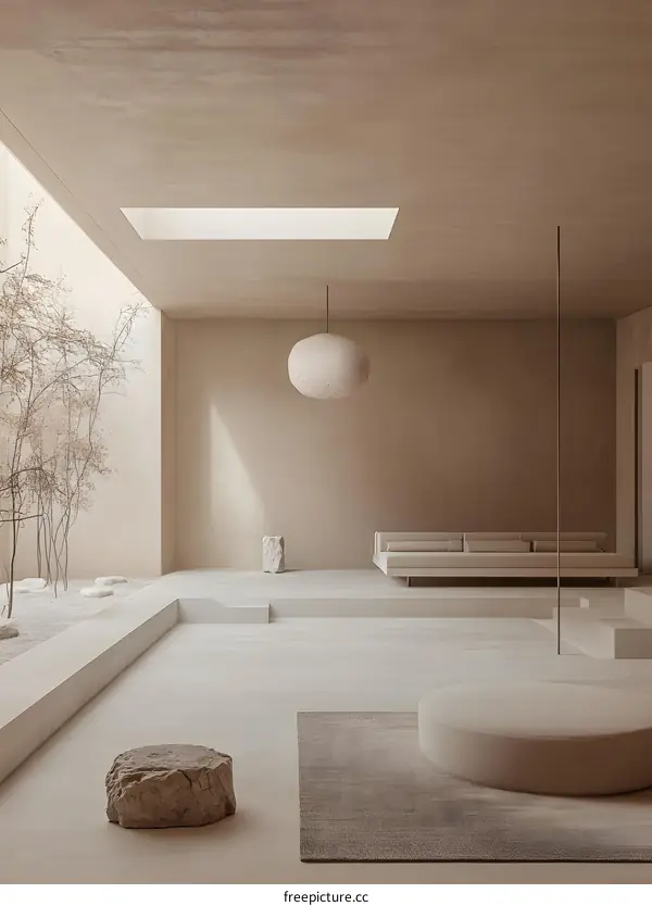 Minimalist Interior Design with Stone Elements and Natural Light