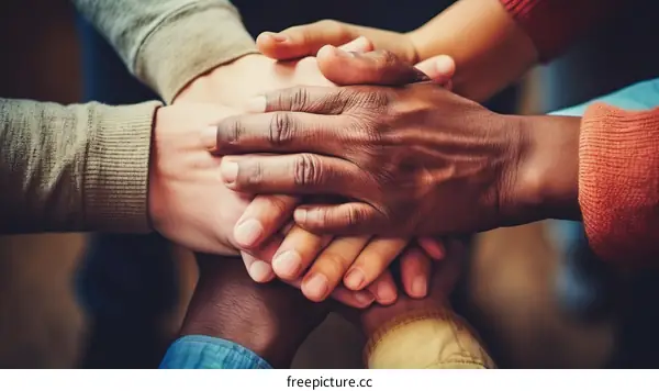 A group of diverse people joining their hands together