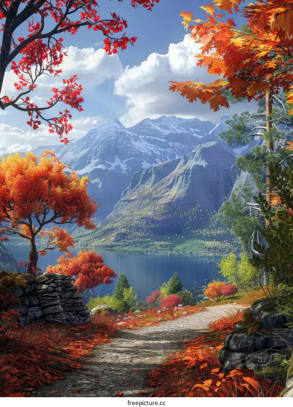 Fall Foliage by the Mountain Lake