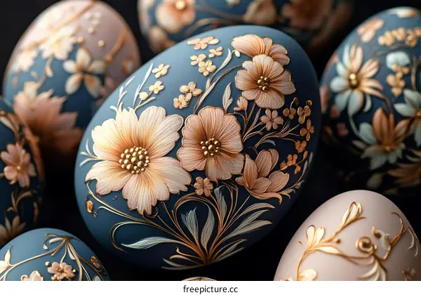 Delicate Floral Decorated Easter Eggs
