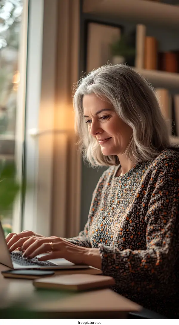 Senior Woman Working on Laptop at Home