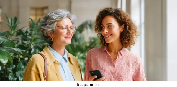 Two Women in Conversation Indoor Setting
