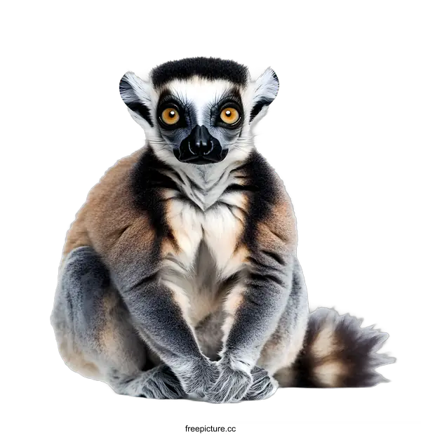 [Transparent Background PNG]Ring Tailed Lemur Sitting In White Background