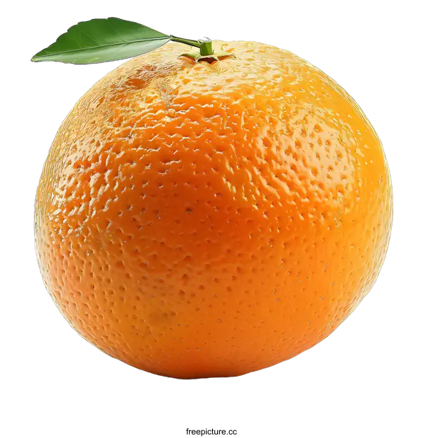 [Transparent Background PNG]Single orange fruit with green leaf isolated on white background