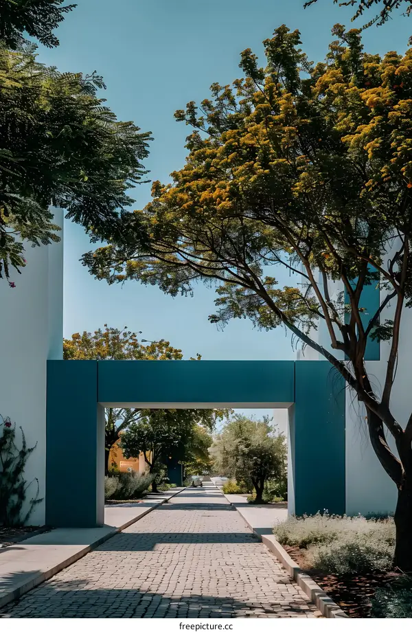 Modern Architectural Design with a Stone Path and Trees