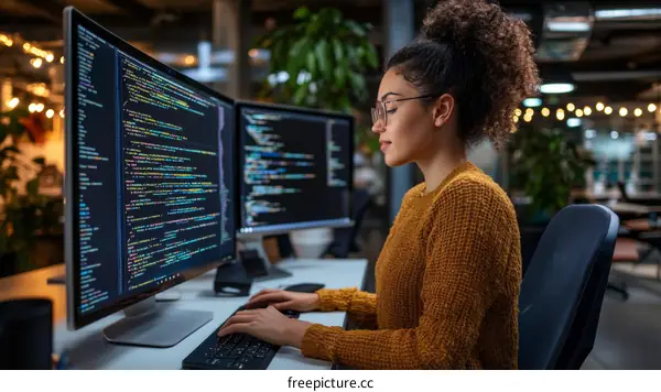 Female Programmer Working on Code