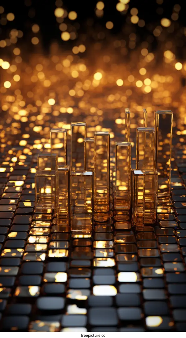 Glowing Cityscape: Abstract 3D Rendering of Glass Blocks