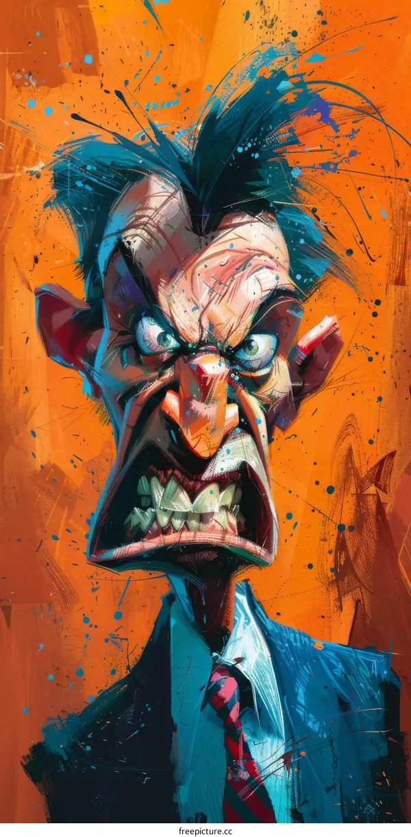 A digital painting of an angry man with a red tie