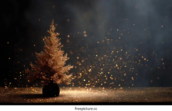 Golden Christmas Tree Decoration on Glitter Background