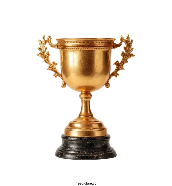 [Transparent Background PNG]Golden Trophy Award on White Background