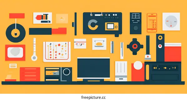 Flat Design Technology Illustration with Many Gadgets