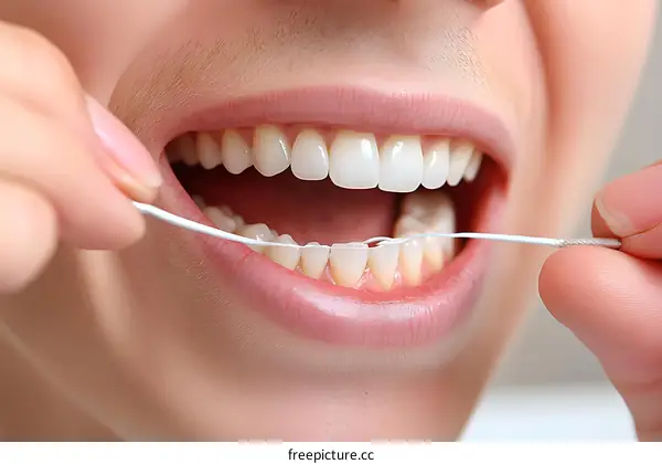 Dental Floss Use Close Up